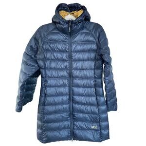 Stio Hometown Down Parka Navy 800 Fill Mid Length Winter Puffer Coat Women Small